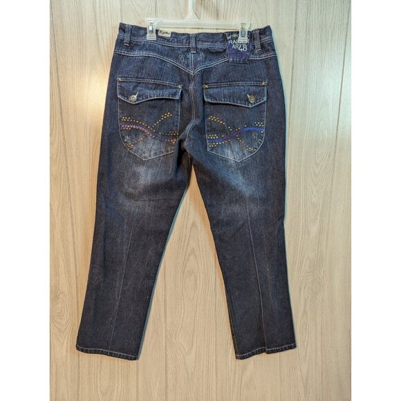 Raider Jeans Ar48 Mens 38x32 Baggy Wide Leg Embroidered Denim Blue Grunge Y2K - Picture 4 of 11